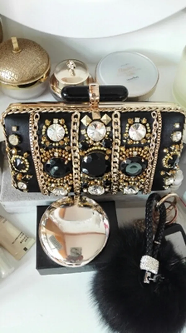 2016 Newest Fashion Evening Bags Luxury Beaded Crystals Stone Black Attractive Hand Bag Shoulder Bags Clutch High Quality