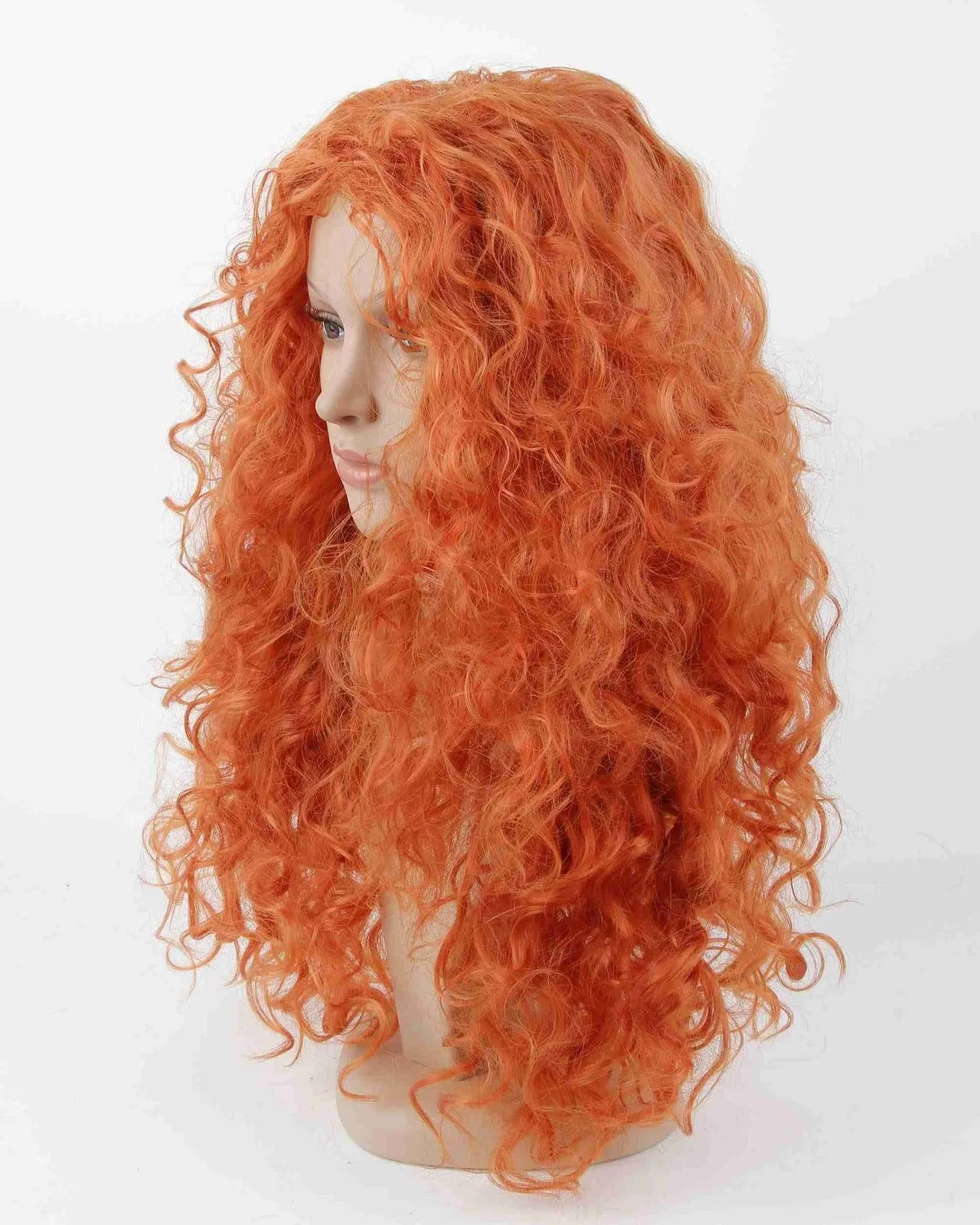 New Hot Brave Merida Curly Orange Hair Cosplay Party Long Wig Kostym Paryk