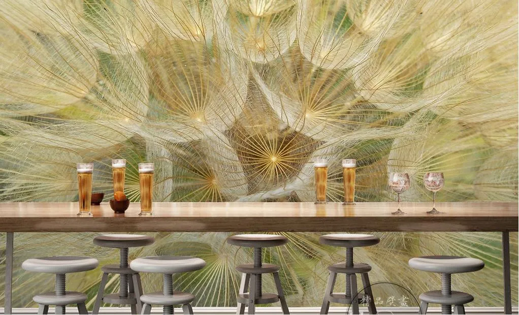 painting wallpaper Dandelion oil painting style TV backdrop kitchen vinyl wallpaper