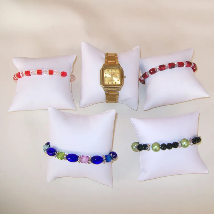 Biżuteria Wyświetlacz Pillow Watch Pillow White Wyświetlacz Biżuteria Poduszka Bransoletka Zegarek Uchwyt Bransoletka Bransoletka Organizator Skórzany Decor 5 sztuk / partia