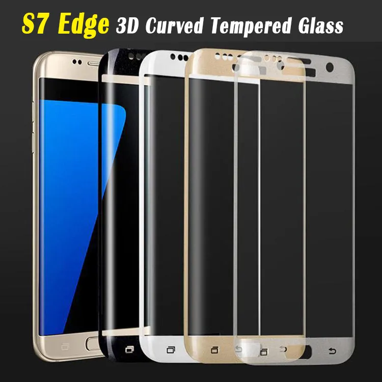 Partihandel 50st / 3D Full Cover Högkvalitativ Ultra-Tunna Real Tempered Glass Skärmskydd för Samsung Galaxy S6 S7 Edge