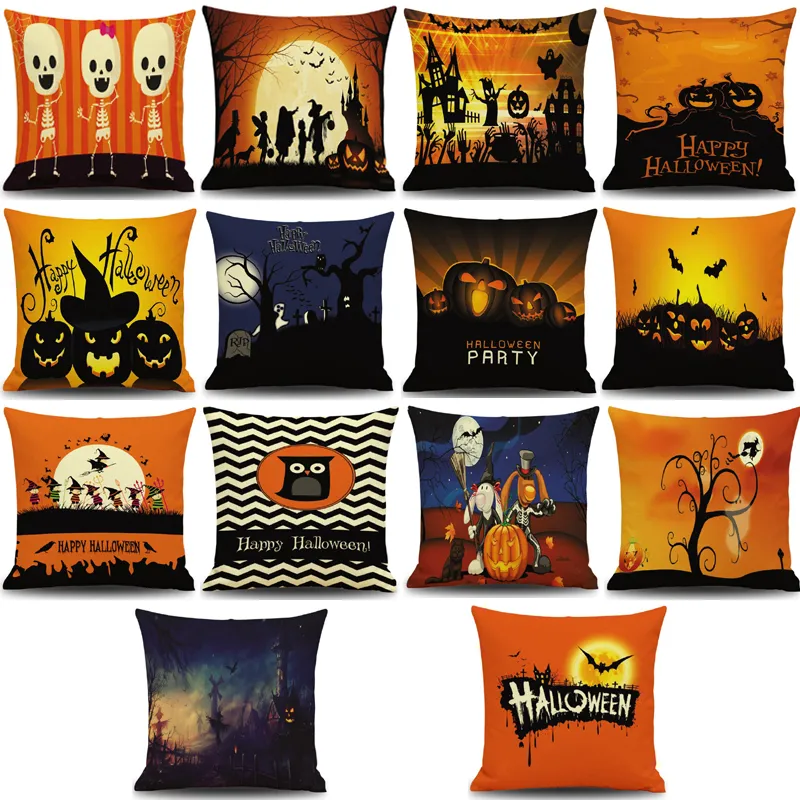 Halloween Geschenk Kissenbezug Leinen Quadratische Kissenbezüge Hallowmas Home Decor Kissenbezug Party Kissenbezüge Cartoon Kissenbezug