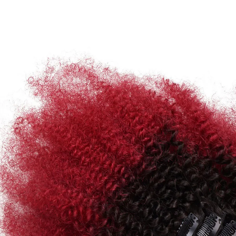 T1b Red Ombre -klipp i mänskliga hårförlängningar Afro Kinky Curly för svarta kvinnor Två ton brasiliansk jungfru hårklämma ins 100g 81594046141