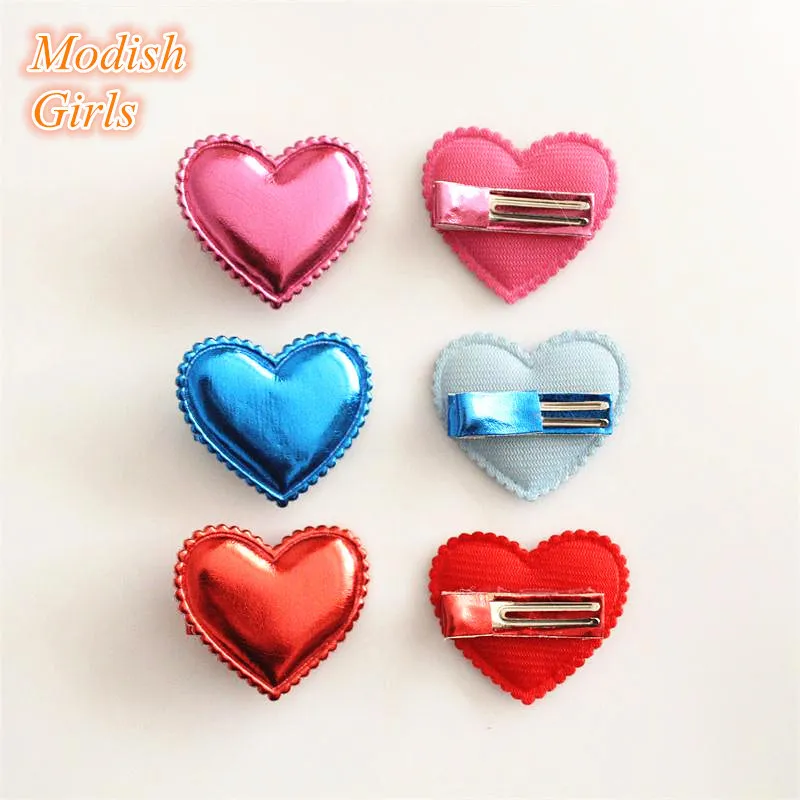 Love Heart Design Shinning Pu Hair Clips lot en cuir synthétique bébé filles Barrettes en feutre les bijoux de bijoux Hairpins6922001