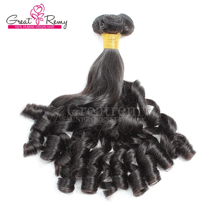 Greatremy® Aunty Funmi Hair Extensions Natural Color Brazilian Human Virgin Hair Weft Spiral Curl Double Drawn Bouncy Curls Hair Bundles