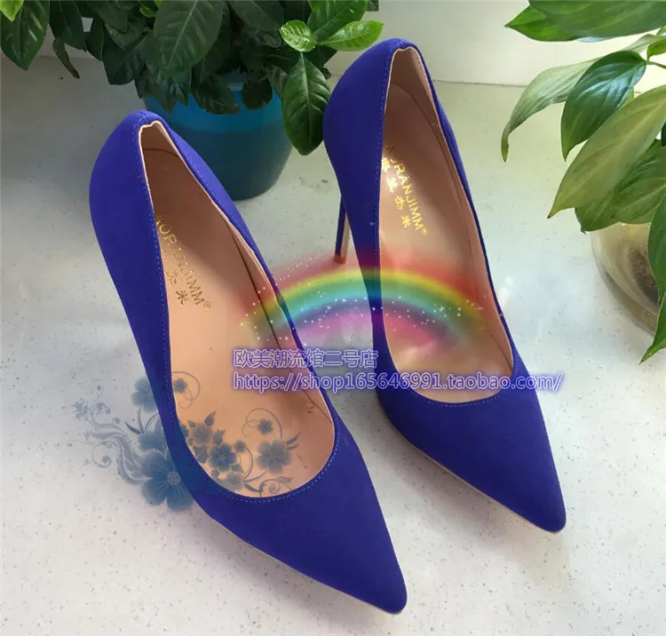 Gratis verzending echte foto vrouwen mode pompen blauw suede lederen punt teen hoge hakken dunne hak laarzen lederen sexy dame pumps 120mm