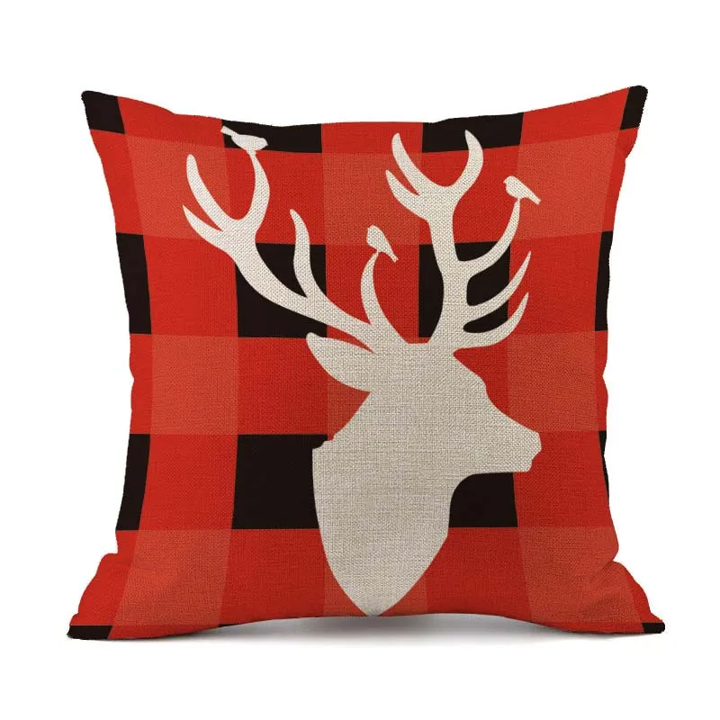 Set Di 4 Federe Per Cuscini Natalizi 45x45 Cm, Double Face, In Peluche Corto, Con Motivi Di Cervi, Fiocchi Di Neve E Alberi Di Natale, Grigio E Bianco