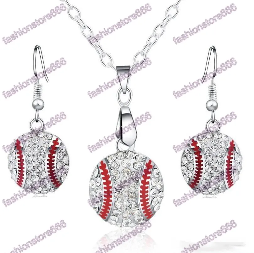 Crystal Baseball Pendant Earrings Necklace Jewelry Sets Fashion Sports Jewelry Best Friend Gift For Team Club Base Ball Lovers