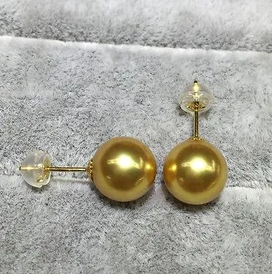 Mooie natuurlijke 10-11mm South Sea Gold Pearl Necklace Earrings 14k Gold