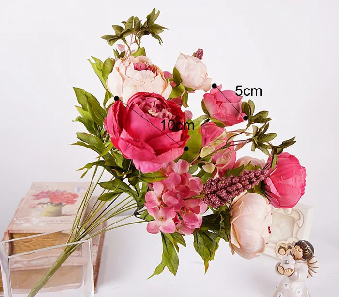 Flower Vintage Noble Large Real Touch Flower Peony Bouquet Artificial Tree Peony Bushes Home Coffee Table Office Hotel Store Decorations