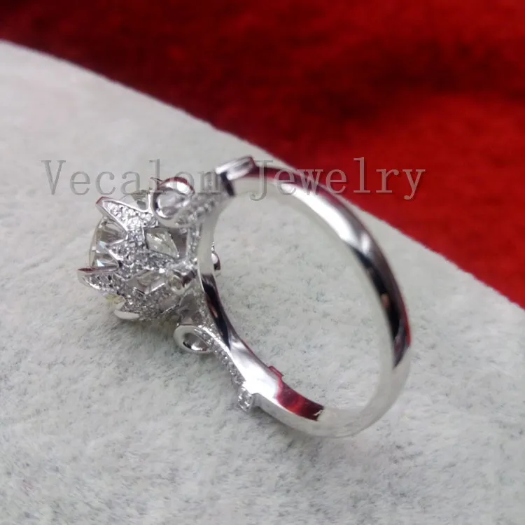 Vecalon fashion korona obrączka dla kobiet okrągły krój 3ct imitacja diamentu Cz 925 Sterling Silver kobieta obrączka zaręczynowa