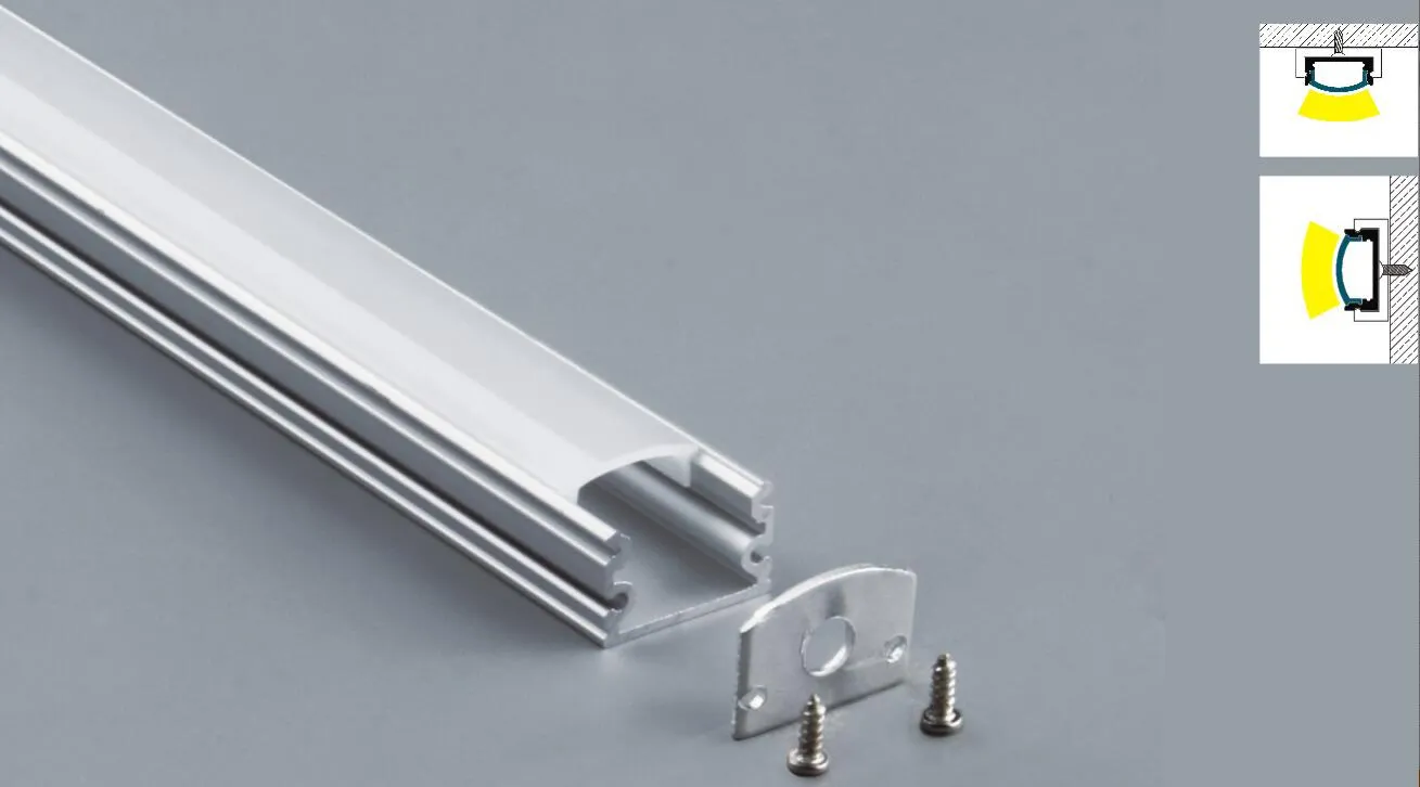 Gratis frakt 2m / st LED-aluminiumprofilremsa med PC-diffunderad / Mjölk / Klart Skyddslock och Clips för LED-linjär belysning