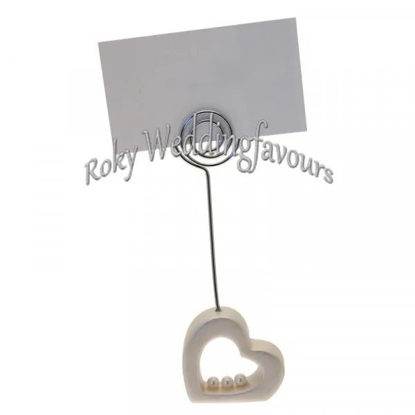 Gratis verzending, / ! Hart met Pearl Place Card Holder Gunsten inbegrepen Papierkaart, Place Card Holder Gunsten