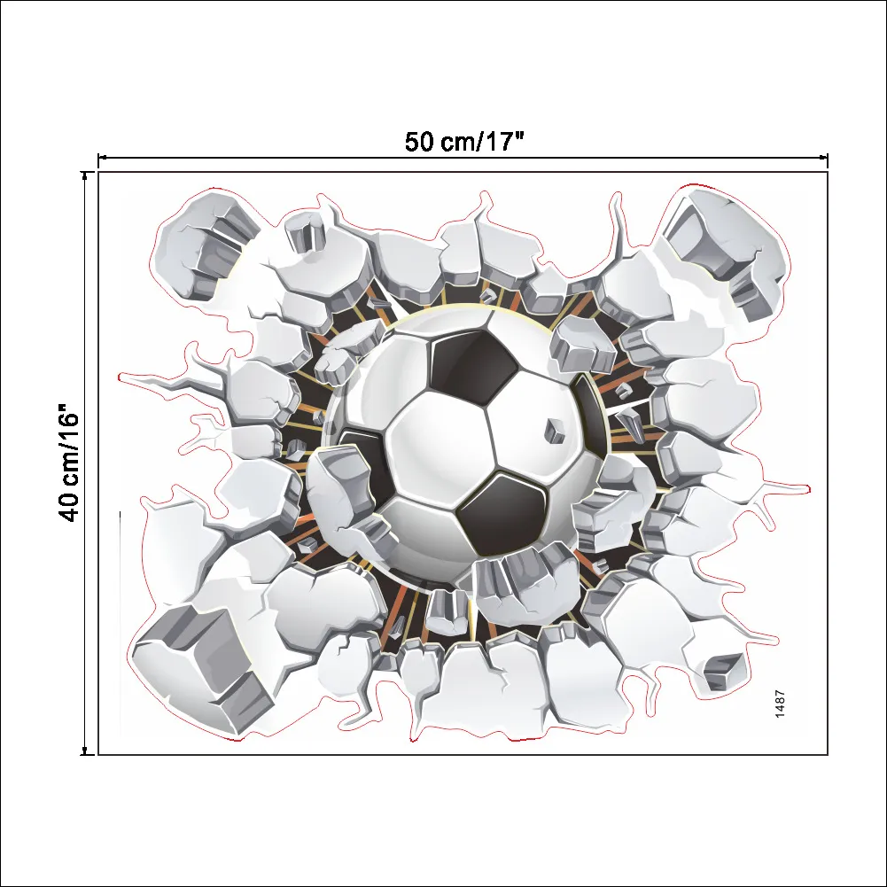 3d Football Football Fire Playground Broken Wall Hole vue devis objectif maison stickers muraux autocollants pour chambres d'enfants garçon sport papier peint