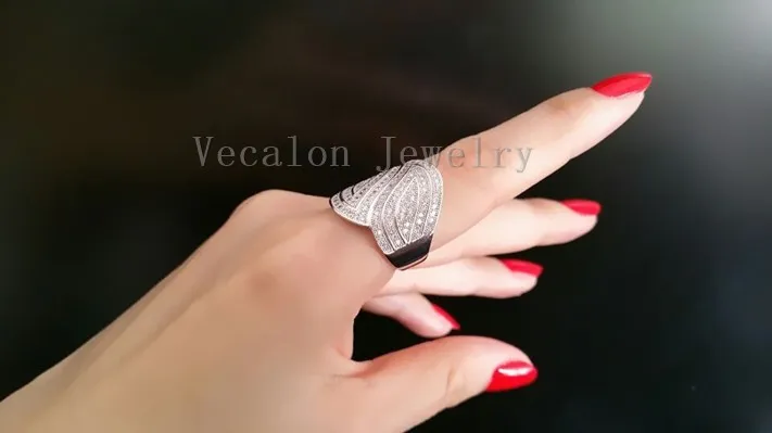 Vecalon Fashion Pave Set Simulerad Diamond CZ Engagement Bröllop Band Ring för kvinnor 10kt vitguldfylld fingerring