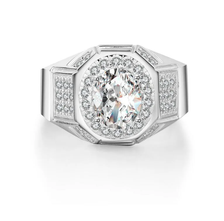 2017 Nouvelle Arrivée Bijoux De Luxe 925 En Argent Sterling Ovale Pavé Topaze Blanche Pierres Précieuses CZ Diammon Hommes Bague pour Cadeau D'amant Siz245c