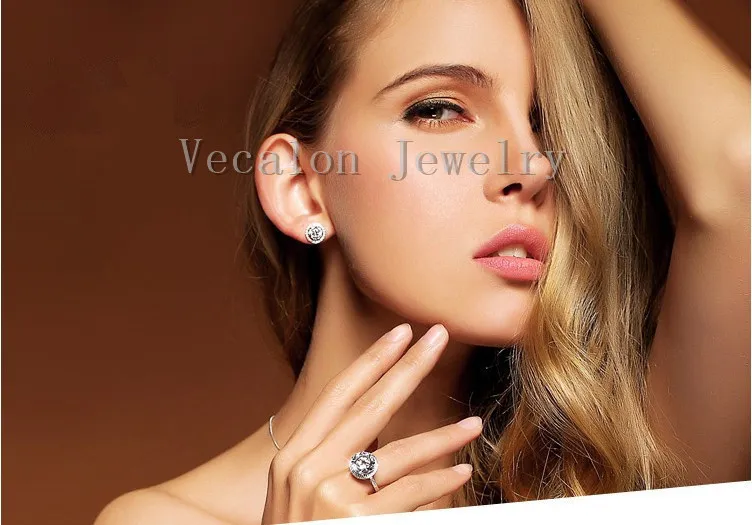 Vecalon 2016 Brand Design Feminino Anel Coroa 5ct Diamante Simulado Cz 925 Prata Esterlina Noivado Aliança de casamento anel para mulheres