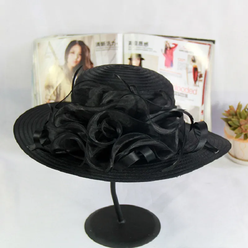Cappello Da Sole Donna In Organza Con Fibbia A Cristallo – Tesa Larga E Pieghevole, Elegante Per Matrimoni E Derby - 5