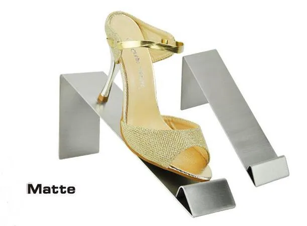 Soporte para zapatos de acero inoxidable con superficie de espejo, soporte para zapatos de metal que muestra el estante de exhibición