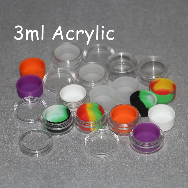 MOQ 20 stks Acryl Siliconen Wax Container Siliconen Jar 3ML Wax Container DAB BHO Plastic Clear Acryl Silicone Jars