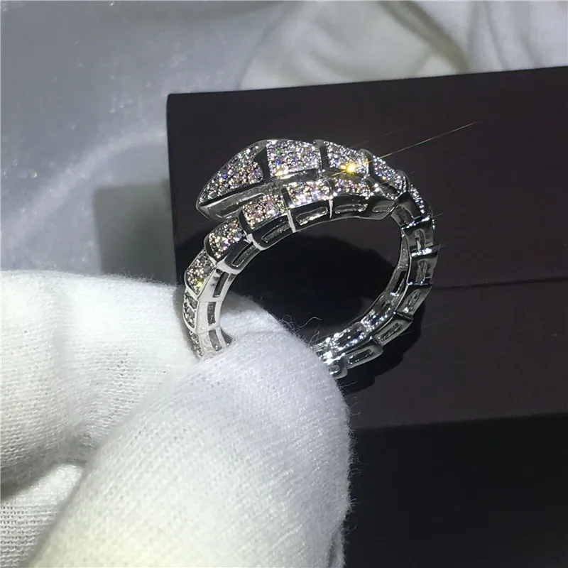 Fedi nuziali stile serpente di marca le donne pavimentano set 5A bijoux in cristallo di zircone Anelli nuziali di fidanzamento riempiti in oro bianco