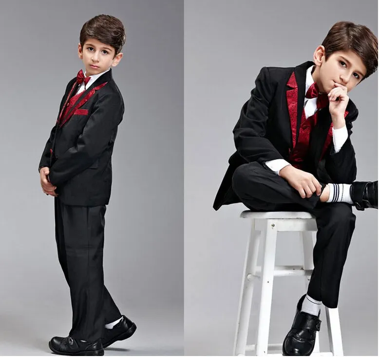 Sur mesure noir Boy039s Occasion formelle enfants costume de mariage garçons tenue garçon costume smoking Blazers 5 pièces ensemble F 10095032189