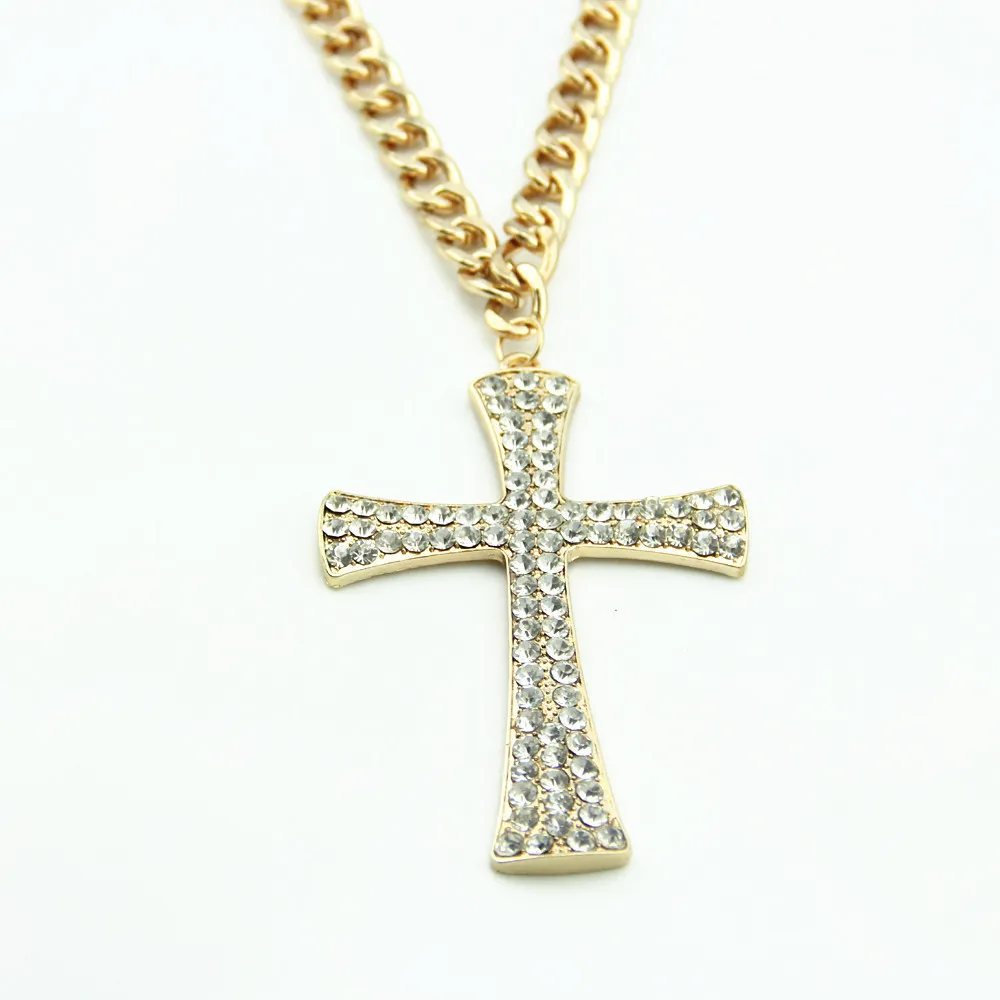 Hommes Bling Glacé Ankh Clé Pendentif Collier Plaqué Or Hip Hop Strass Cristal Cubain Lien Chaîne Hommes Bijoux ColliersPendan