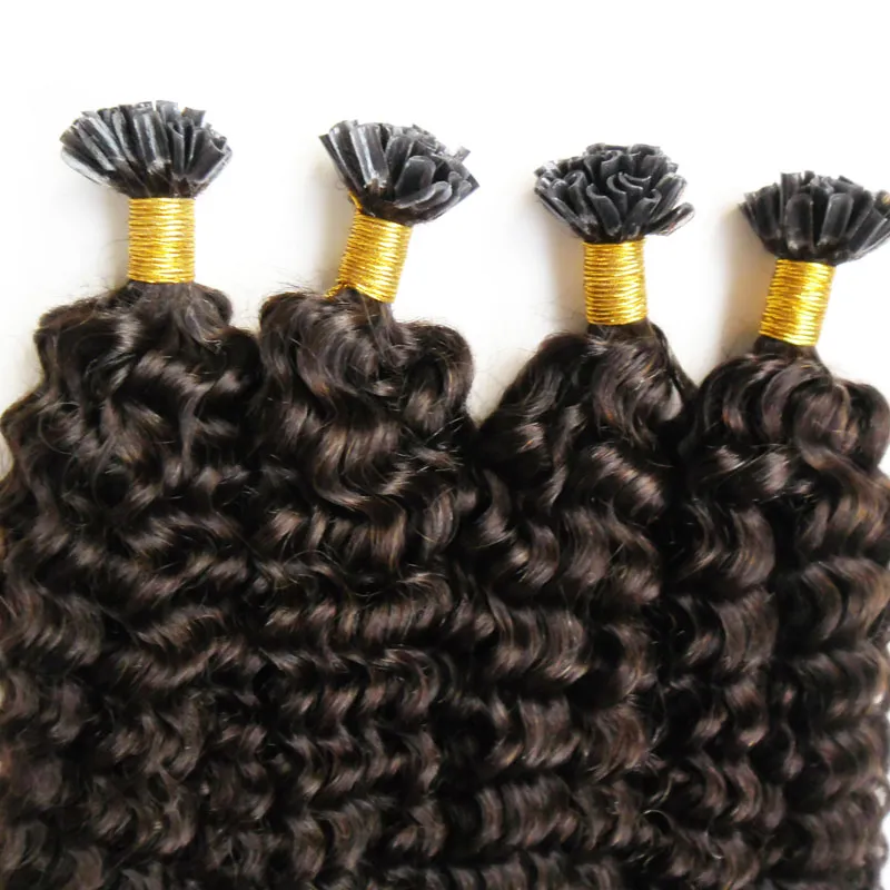 Cheveux bouclés crépus mongols 200g cheveux de Fusion humaine pointe en U 100 Extensions de cheveux humains Remy 200s bâton de kératine tip1754968