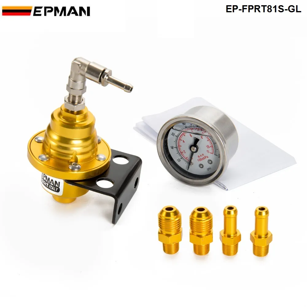 Epman Sport Type S Regulador de presión de combustible ajustable FPR Universal JDM Turbo + Calibrador líquido 0-160 PSI EP-FPRT81S