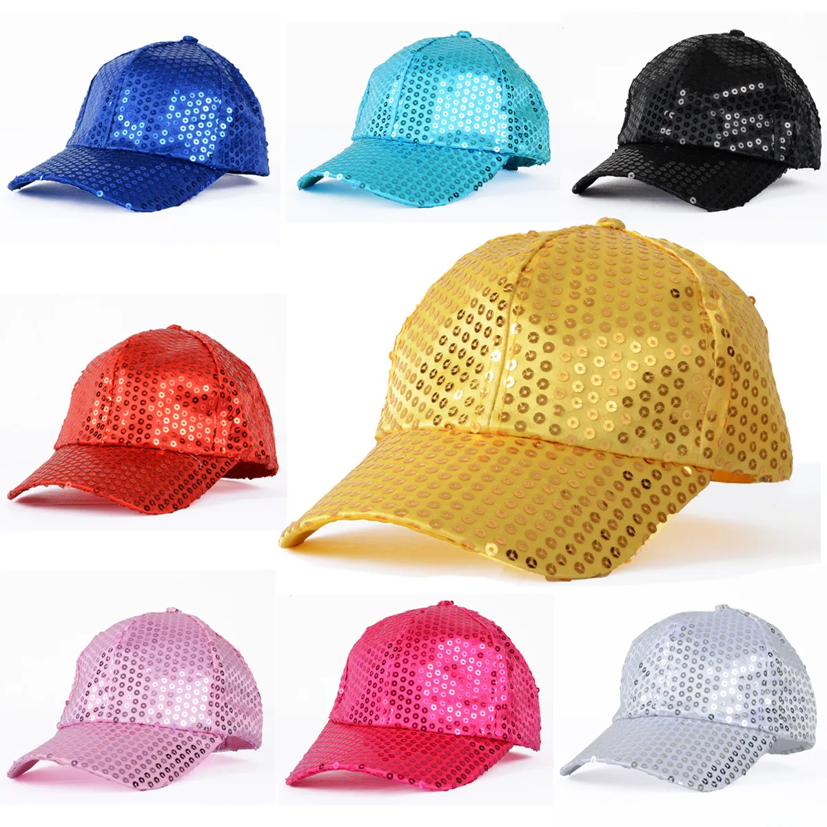 50pcs/Lot Women Men Shining Sequin Baseball Hat Sequined Glitter Dance Party Cap Clubwear Costume Cosplay Performance Hat Adjustable Size