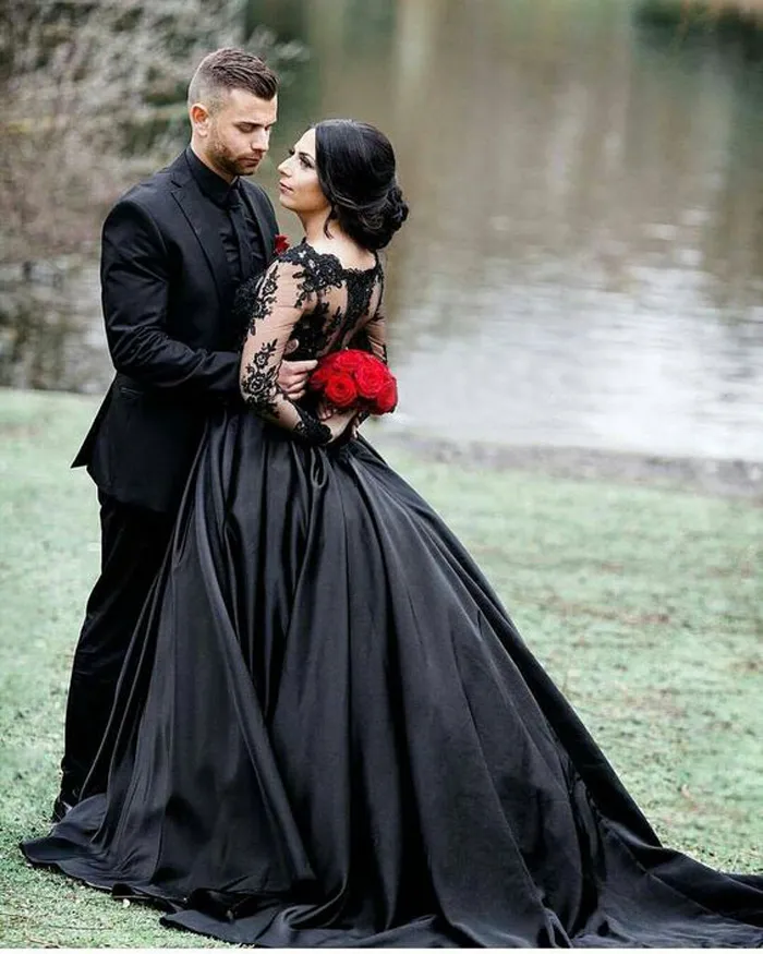 Vintage Black Wedding Dresses With Illusion Long Sleeve 2017 Bateau ...