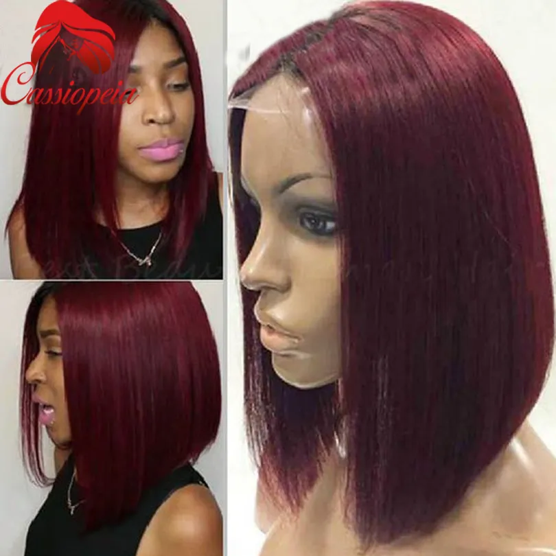 Rihana Curto Bob 99j Perucas Do Laço Cabelo Humano Malaio Perucas Cheias Do Laço Para As Mulheres Negras Bob Vermelho Corte Do Laço Frente Bob Perucas