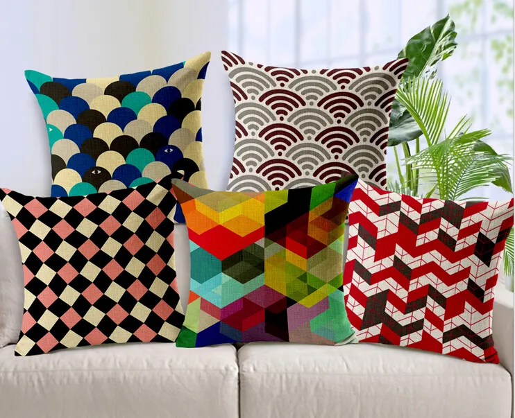 Style européen géométrique carré taie d'oreiller coton lin mélange décor à la maison canapé chaise jeter taies d'oreiller housse de coussin Xms cadeau