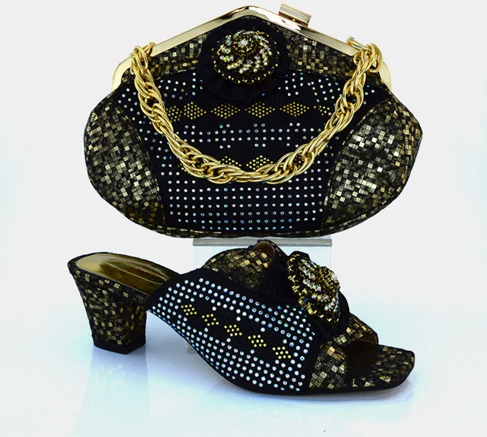 Chaussures habillées africaines à la mode assorties à des ensembles de sacs à main avec nœud papillon et strass décoration dames pompes pour la fête MM1011 jaune, talon 6 CM