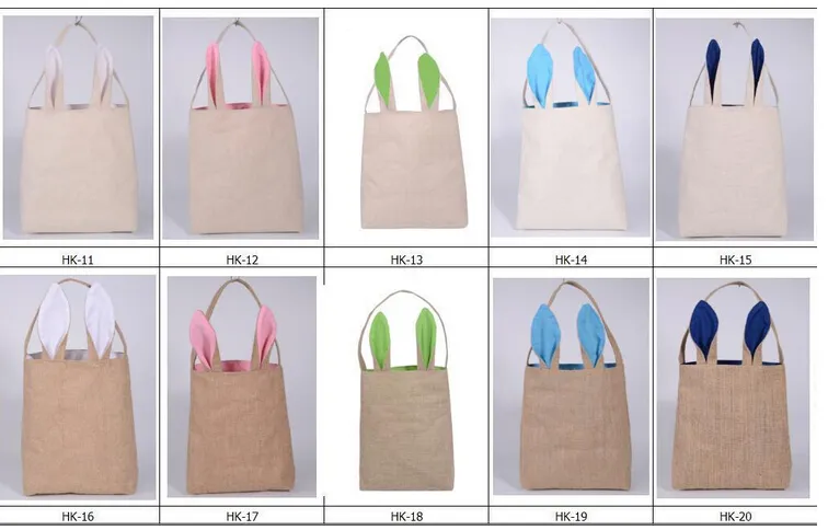 Bomull Linen Kanfas Påskägg Bag Kanin Kanin Öra Shopping Tote Barn Barn Jute Tyg Presentväskor Handväska Festivt Tillbehör