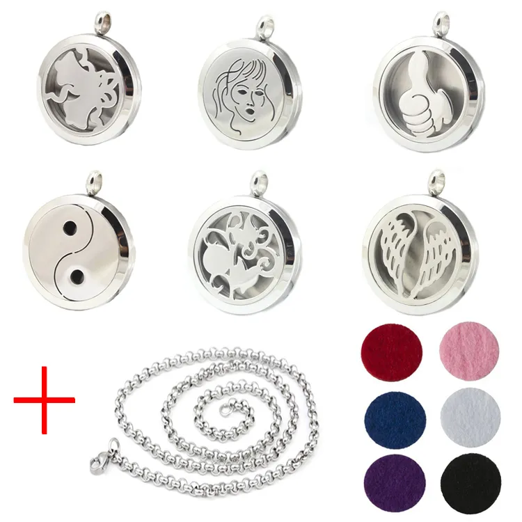 Aroma Jewelry 30mm Médaillon de parfum en acier inoxydable 316L Huile essentielle Aromathérapie Diffuseur Médaillon Pendentif (Envoyer un tampon en feutre de chaîne) WS-12