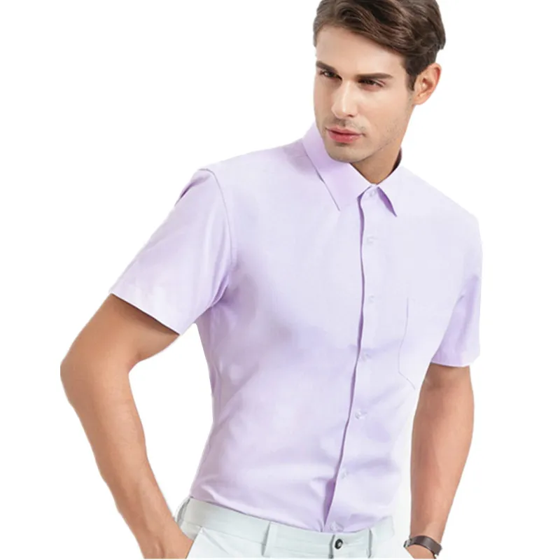 Sommar Herr Formell Skjortor Plus Size Järnfri Enfärgad Kortärmad Randig / Twill Slim Fit Business Casual Skjortor Flerfärgad