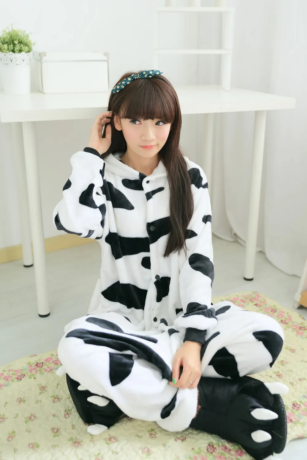 Kürklü Polar Güzel Yetişkin Unisex Hayvanlar Güzel sütlü süt inek Pijama Onesie Sleepsuit Cosplay Süt Pijama Karikatür Inek onesies tulum