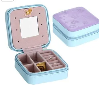 Moda Mini Jewelry Boxes Skórzane Kosmetyczne Kolczyk Lipstick Organizator Prezent Dla Dziewczyna Lustro Makeup Box