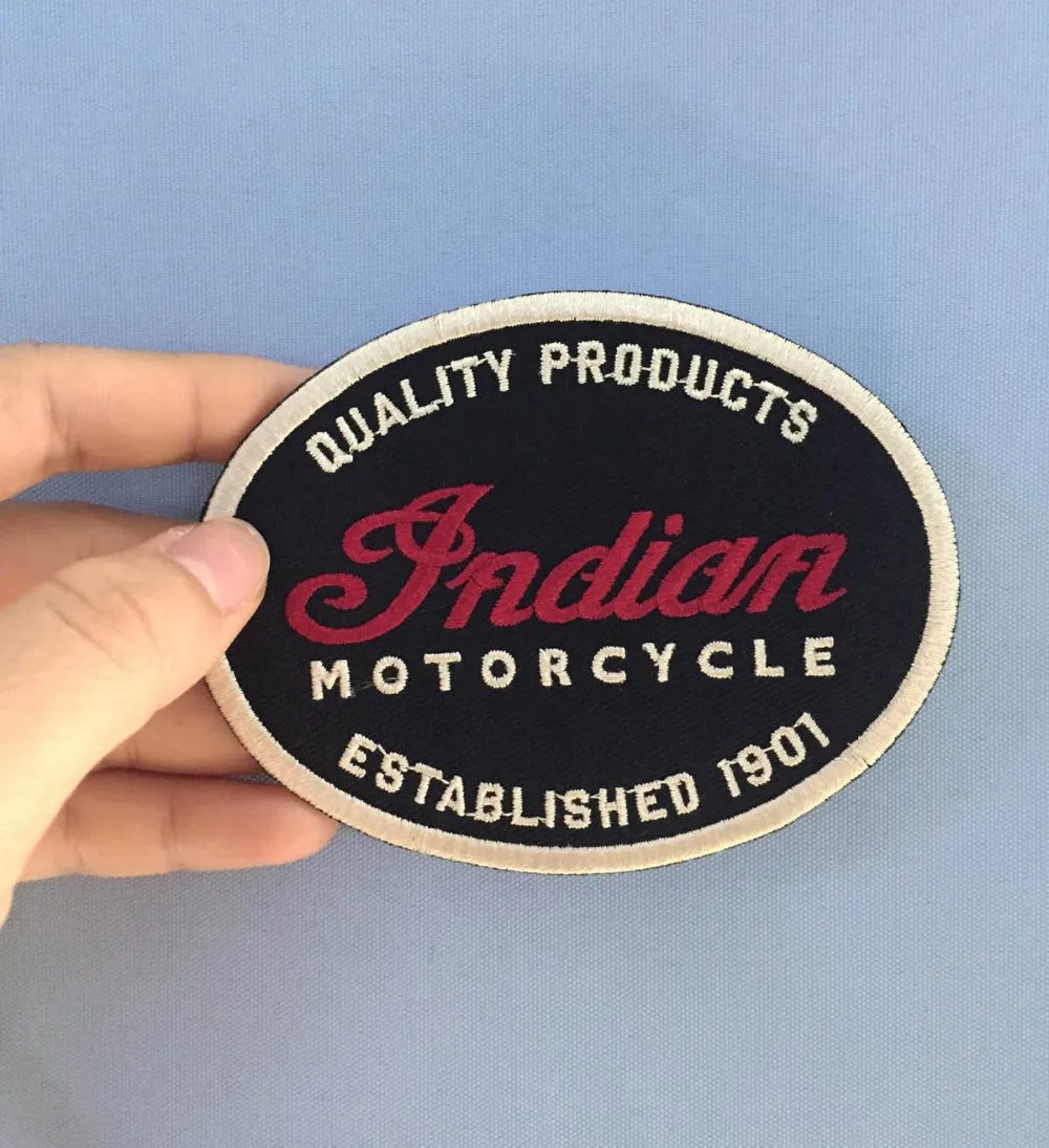 Indian Motorcycle Quality Leather Oval Biker Club MC Front Jacket Vest Patch Detailed Embroidered Iron On Patch Shows As Picture 10.88.3cm