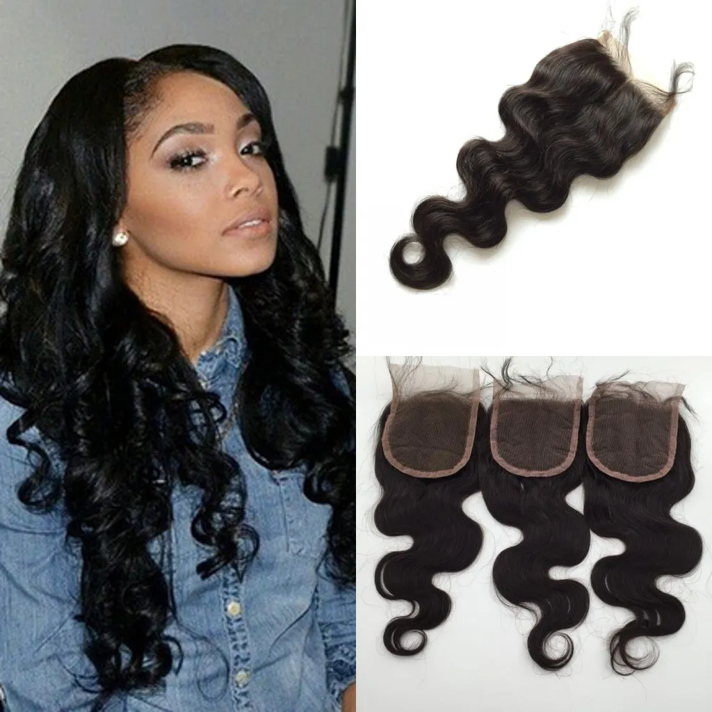 3 Way Part Lace Top Closure(4x4) Hairpieces Brazilian Virgin Human Hair Extensions Body Wave Natural Color Lace Front Closure