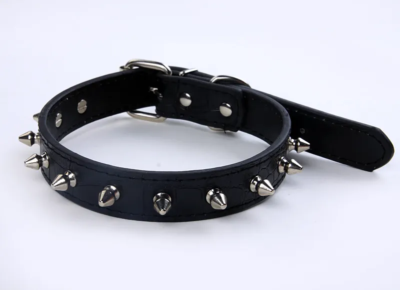 Good spiked studded leather dog collars one row chromed mushrooms spikes pet collar 4 sizes for cat puppy dogs