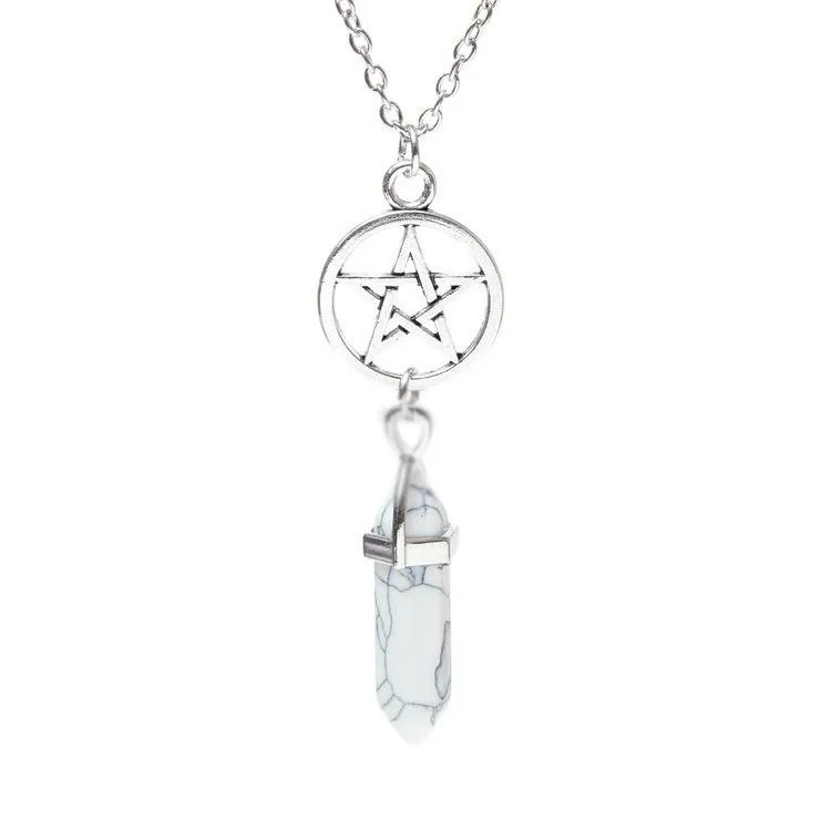 Pentacle Bullet Natural Stone Pendant Necklace Jewelry Hexagon Prism Star Point Healing Crystal Amethyst Rose Quartz Chakra necklaces Women