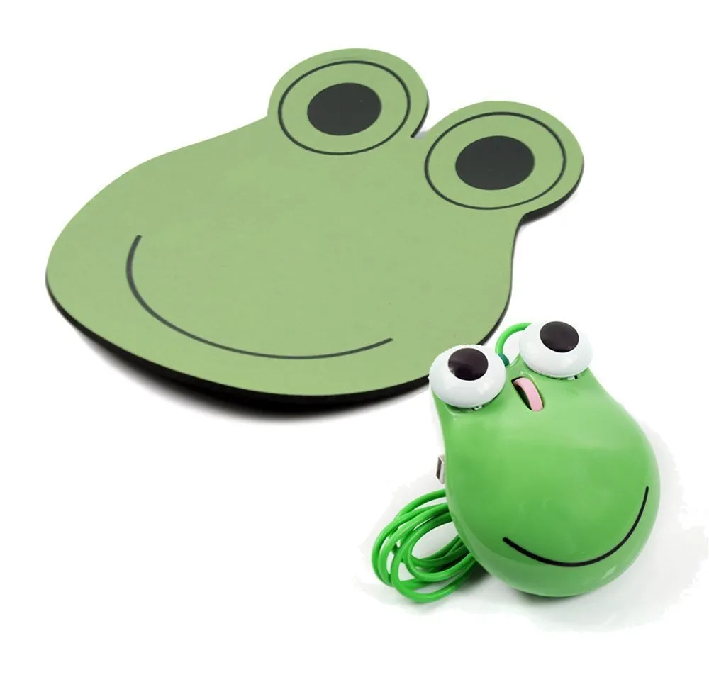 catoon Niedliche optische USB-Maus in Froschform mit Frosch-Mauspad für PC/Laptops, hübsches Froschkönig-Mauspad als Geschenk für Zuhause und Büro