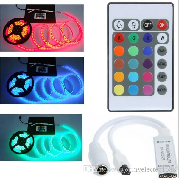 100 pz / lotto 3528 LED Strip light 24 Tasti Telecomando IR 5050 per luci stringa RGB SMD