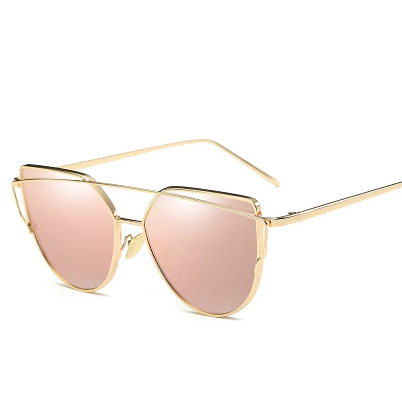 Occhiali da sole cat eye 2017 Nuovo design del marchio Specchio piatto in oro rosa Vintage Cateye Occhiali da sole moda donna Eyewear UV400