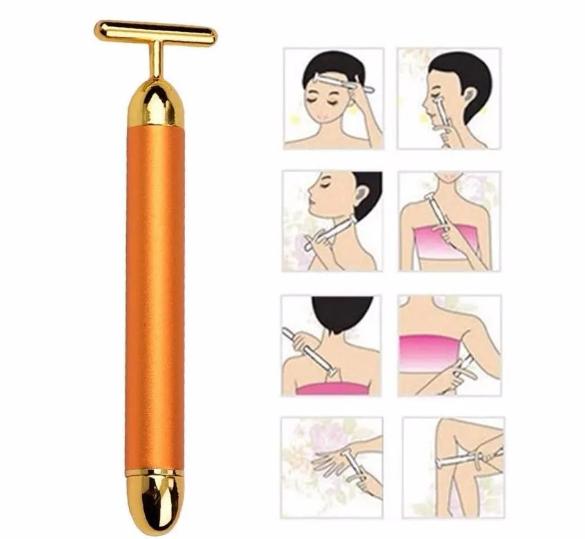 Energi Skönhet Bar 24K Gold Pulse Firming Massager Facial Roller Massager Derma Skincare Wrinkle Behandling Face Massager med lådgåva