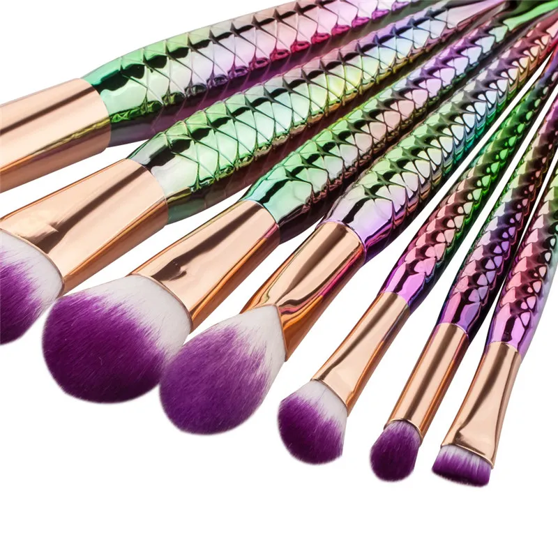 7 st Makeup Brush Set Professionell Ögonskugga Ansiktspulver Regnbåge Mermaid Make Up Brushes Kit Cosmetics Tool