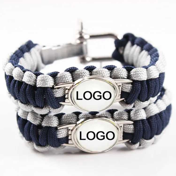 Misturar estilos de beisebol de futebol ao ar livre Paracord Survival pulseiras U fivela chaveiros esporte fã amizade pulseira logotipo personalizado