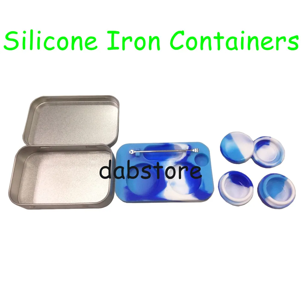 5ml silicone dab wax containers with dabber tool in one iron box ,silicone smoking pipes DHL